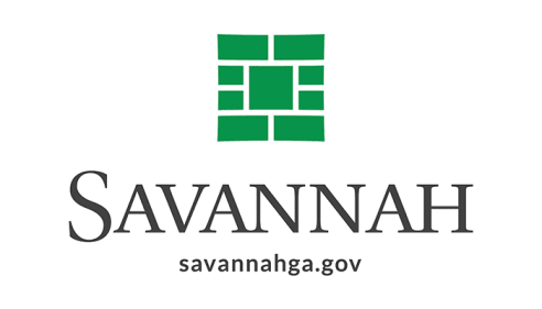 Logo of savannah, featuring a green stylized window icon above the word "savannah" and the url "savannahga.gov" below in gray.