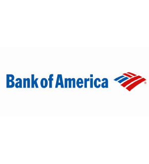 Bank of america logo featuring blue text and a red and blue stylized flag design.