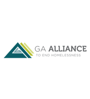Logo of georgia alliance to end homelessness featuring a stylized triangle with green accents above the organization's name.