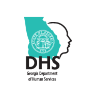 Logo of the georgia department of human services featuring an outline of georgia and a silhouette of a human head.