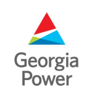 Logo of georgia power featuring a colorful triangular design above the company name in gray text.