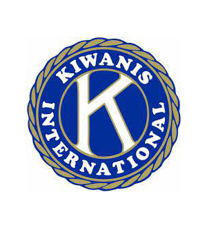 Logo of kiwanis international featuring a blue, gold, and white color scheme with a prominent letter 'k' encircled by a laurel wreath.