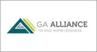 Logo of the georgia alliance to end homelessness, featuring a stylized roof design above the organization's name.