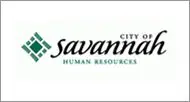 Logo of the city of savannah human resources, featuring green abstract design next to the text.