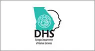 Logo of the georgia department of human services featuring a green map outline and a human profile silhouette.