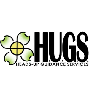 Logo of heads-up guidance services (hugs) featuring a stylized green and black emblem next to the word "hugs" in bold black letters.