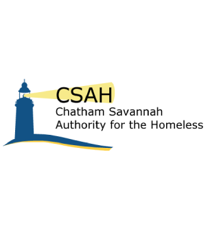 Logo of chatham savannah authority for the homeless featuring a lighthouse graphic with the acronym "csah" above the name.