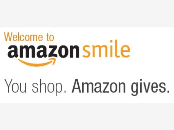 Logo of amazon smile with the text "welcome to amazon smile. you shop. amazon gives." in orange and gray.
